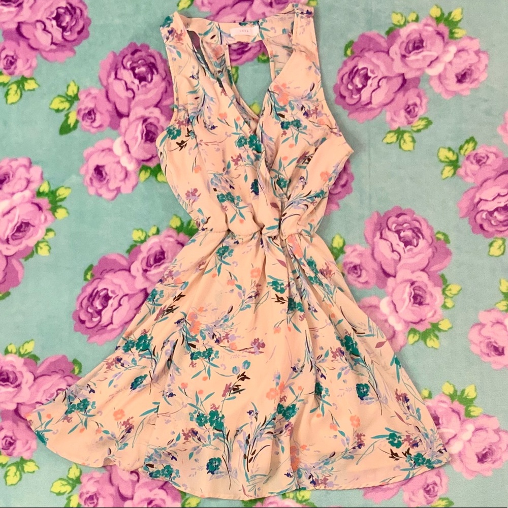 Lush Light Blush Pink Blue Floral Skater Dress XS - Picture 8 of 9